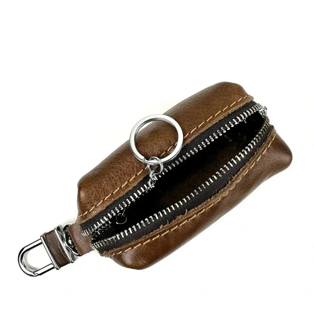NWT Leather Key Organizer Keychain Zip Case Brown Compact - Picture 2 of 5